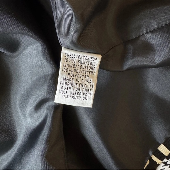 TALBOTS 100% Silk Black White 3/4 Sleeve Women Blazer Jacket SZ 10 Bamboo Print - Picture 5 of 6